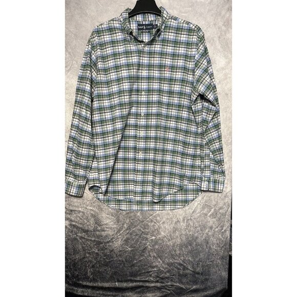 Ralph Lauren Classic Fit‎ Button Up Shirt Cotton Men’s Large Green Pink Stripes - Picture 1 of 9